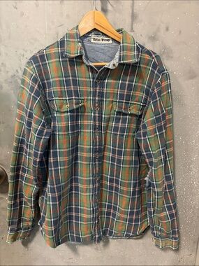 Tailor Vintage Green & Blue Plaid Button-Down Shirt reversible denim Grunge